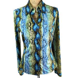 Etcetera Women's Snakeskin Print Long Sleeve Button Up Shirt Blouse Top Sz 6